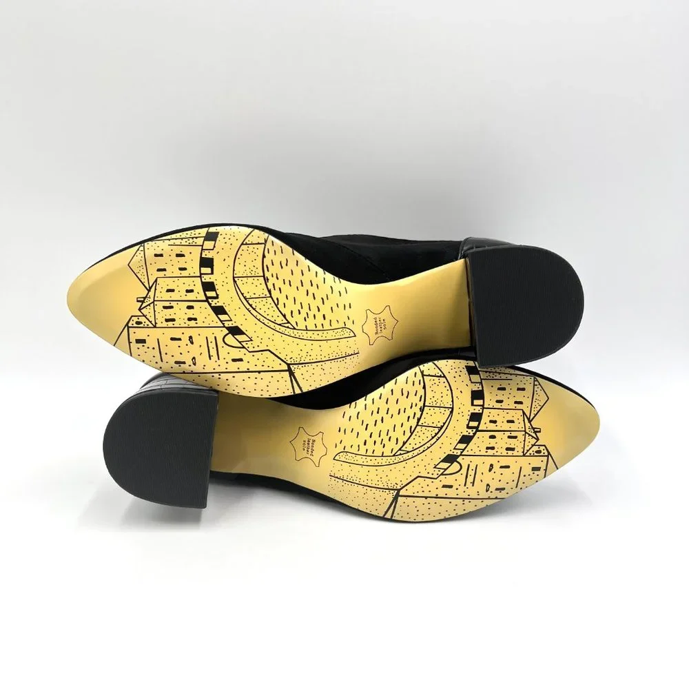 6.5WW 6.5 EXTRA WIDE Bella Vita Black Faux Suede Croc Block Heels Shooties Pumps